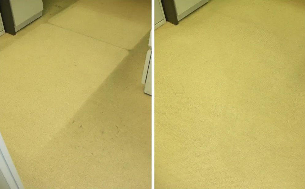 Office carpet traffic lane before and after