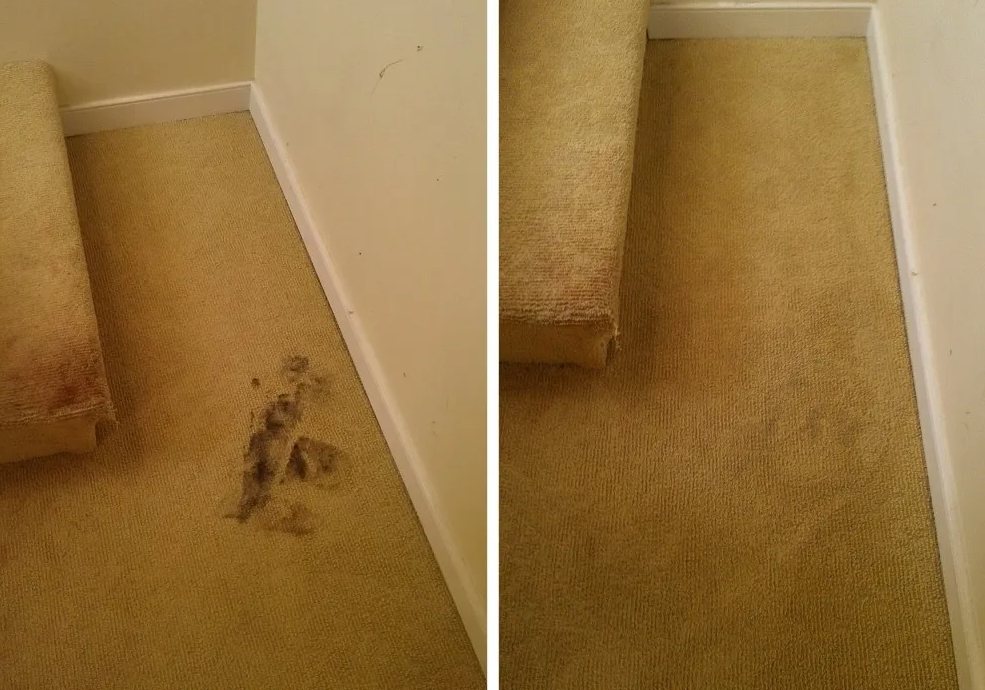 Dark corner stain before and after carpet cleaning